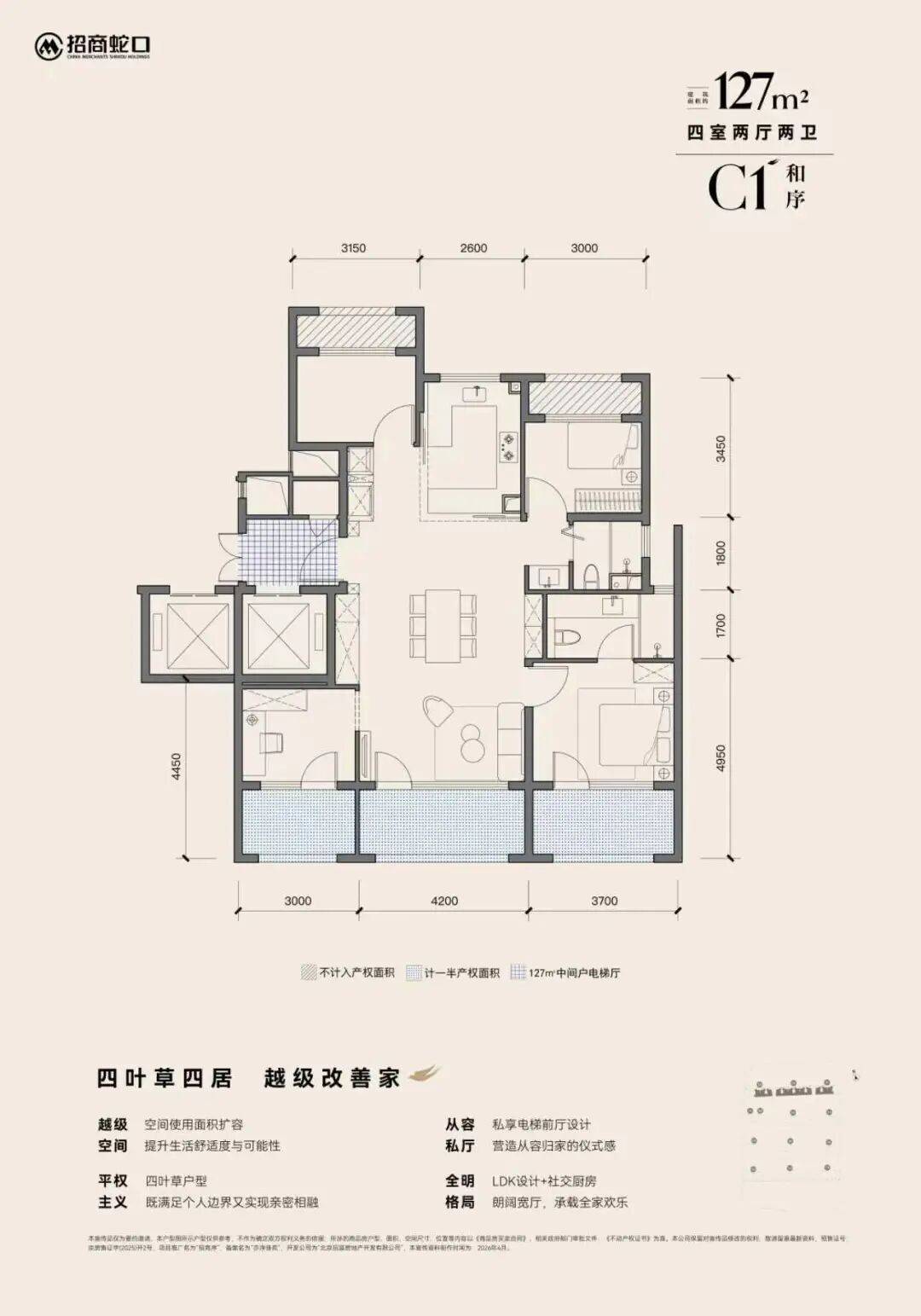 096_户型图_核心数据：四室两厅两卫 1梯2户2梯2户